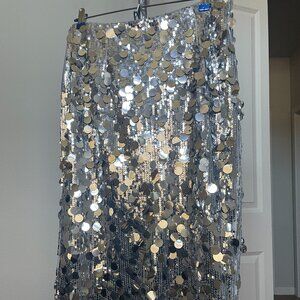 Sparkly Silver Sequin Midi Skirt